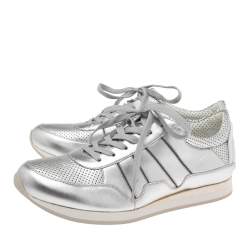 Pre Owned Dolce & Gabbana Silver Leather Low Top Sneakers Size 43.5
