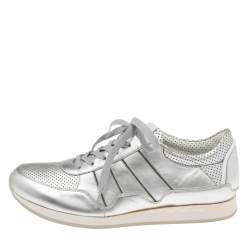 Pre Owned Dolce & Gabbana Silver Leather Low Top Sneakers Size 43.5