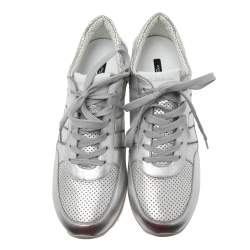 Pre Owned Dolce & Gabbana Silver Leather Low Top Sneakers Size 43.5