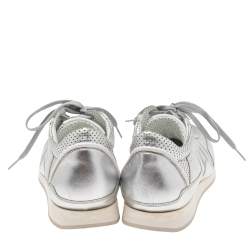 Pre Owned Dolce & Gabbana Silver Leather Low Top Sneakers Size 43.5