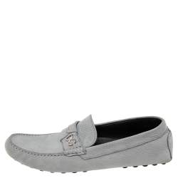 Pre Owned Dolce & Gabbana Grey Leather DG Logo Loafers Size 44