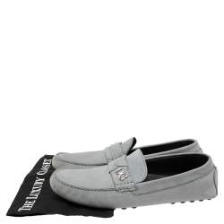 Pre Owned Dolce & Gabbana Grey Leather DG Logo Loafers Size 44