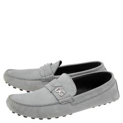Pre Owned Dolce & Gabbana Grey Leather DG Logo Loafers Size 44