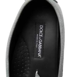 Pre Owned Dolce & Gabbana Grey Leather DG Logo Loafers Size 44