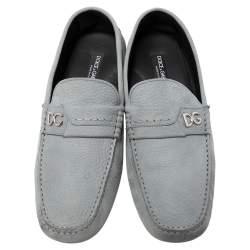 Pre Owned Dolce & Gabbana Grey Leather DG Logo Loafers Size 44