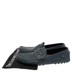 Pre Owned Dolce & Gabbana Dark Teal Blue Leather Genova Loafers Size 44