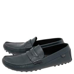 Pre Owned Dolce & Gabbana Dark Teal Blue Leather Genova Loafers Size 44