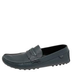 Pre Owned Dolce & Gabbana Dark Teal Blue Leather Genova Loafers Size 44