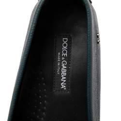 Pre Owned Dolce & Gabbana Dark Teal Blue Leather Genova Loafers Size 44
