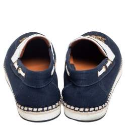 مملوكة مسبقًا Dolce & Gabbana Navy Blue/White Canvas and Leather Botticelli Embroidered Loafers Size 44