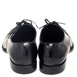 مملوكة مسبقًا حذاء أوكسفورد دولتشي أند غابانا جلد لامع أسود رباط علوي مقاس 44