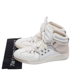 Pre Owned Dolce & Gabbana White/Grey  Leather  And Suede Flag High Top Sneakers Size 42
