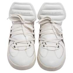 Pre Owned Dolce & Gabbana White/Grey  Leather  And Suede Flag High Top Sneakers Size 42