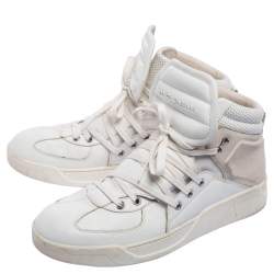 Pre Owned Dolce & Gabbana White/Grey  Leather  And Suede Flag High Top Sneakers Size 42