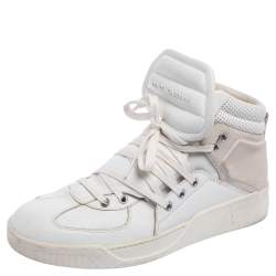Pre Owned Dolce & Gabbana White/Grey  Leather  And Suede Flag High Top Sneakers Size 42