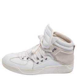 Pre Owned Dolce & Gabbana White/Grey  Leather  And Suede Flag High Top Sneakers Size 42