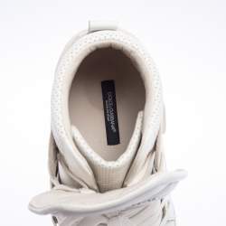 Pre Owned Dolce & Gabbana White/Grey  Leather  And Suede Flag High Top Sneakers Size 42