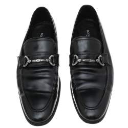 Dolce & Gabbana Black Leather Slip On Loafers Size 44