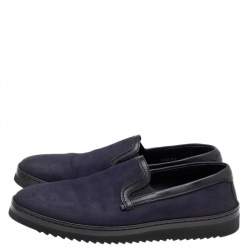 Pre Owned Dolce & Gabbana Navy Blue/Black Leather Slip On Sneakers Size 42.5