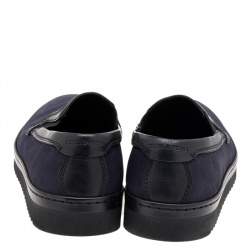 Pre Owned Dolce & Gabbana Navy Blue/Black Leather Slip On Sneakers Size 42.5