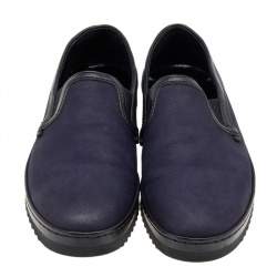 Pre Owned Dolce & Gabbana Navy Blue/Black Leather Slip On Sneakers Size 42.5