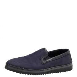 Pre Owned Dolce & Gabbana Navy Blue/Black Leather Slip On Sneakers Size 42.5