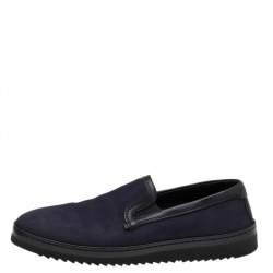 Pre Owned Dolce & Gabbana Navy Blue/Black Leather Slip On Sneakers Size 42.5