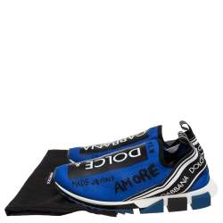 Pre Owned Dolce & Gabbana Blue Knit Fabric Graffiti Sorrento Slip-On Sneakers Size 46
