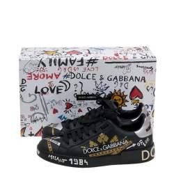 مملوكة مسبقًا حذاء رياضي دولتشي أند غابانا بورتوفينو جلد أسود عنق منخفض مقاس 40