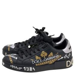 مملوكة مسبقًا حذاء رياضي دولتشي أند غابانا بورتوفينو جلد أسود عنق منخفض مقاس 40