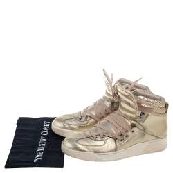 مملوكة مسبقًا Dolce & Gabbana Metallic Gold Leather Flag High Top Sneakers Size 41.5