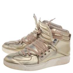 مملوكة مسبقًا Dolce & Gabbana Metallic Gold Leather Flag High Top Sneakers Size 41.5