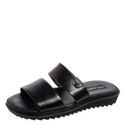 Pre Owned Dolce & Gabbana Black Leather Flats Sandals Size 40 