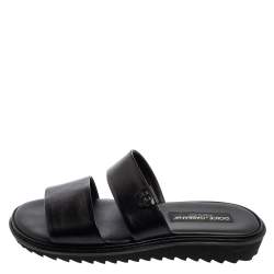 Pre Owned Dolce & Gabbana Black Leather Flats Sandals Size 40 