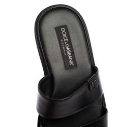 Pre Owned Dolce & Gabbana Black Leather Flats Sandals Size 40 