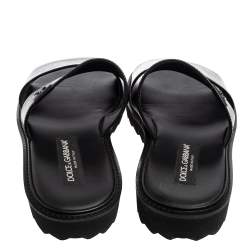 Pre Owned Dolce & Gabbana Black Leather Flats Sandals Size 40 