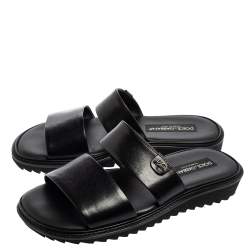 Pre Owned Dolce & Gabbana Black Leather Flats Sandals Size 40 