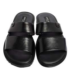 Pre Owned Dolce & Gabbana Black Leather Flats Sandals Size 40 