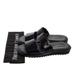 Pre Owned Dolce & Gabbana Black Leather Flats Sandals Size 40 