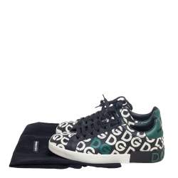 Pre Owned Dolce & Gabbana Black/Green Leather DG Mania Low-Top Sneakers Size 42.5