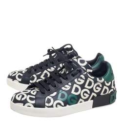 Pre Owned Dolce & Gabbana Black/Green Leather DG Mania Low-Top Sneakers Size 42.5