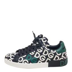 Pre Owned Dolce & Gabbana Black/Green Leather DG Mania Low-Top Sneakers Size 42.5