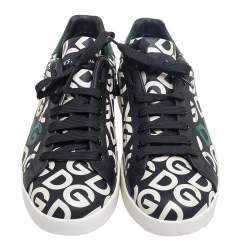 Pre Owned Dolce & Gabbana Black/Green Leather DG Mania Low-Top Sneakers Size 42.5