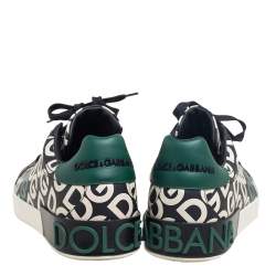 Pre Owned Dolce & Gabbana Black/Green Leather DG Mania Low-Top Sneakers Size 42.5