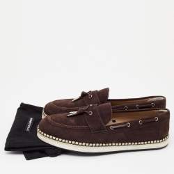Pre Owned Dolce & Gabbana Brown Suede Slip On Espadrille Loafers Size 44