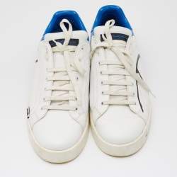 Pre Owned Dolce & Gabbana White/Blue Leather Portofino Sneakers Size 44 