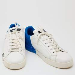 Pre Owned Dolce & Gabbana White/Blue Leather Portofino Sneakers Size 44 
