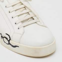 Pre Owned Dolce & Gabbana White/Blue Leather Portofino Sneakers Size 44 