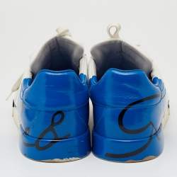 Pre Owned Dolce & Gabbana White/Blue Leather Portofino Sneakers Size 44 