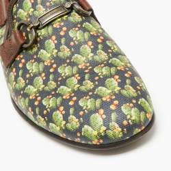 Pre Owned Dolce & Gabbana Green Cactus Print Canvas and Leather Amalfi Smoking Slippers Size 43